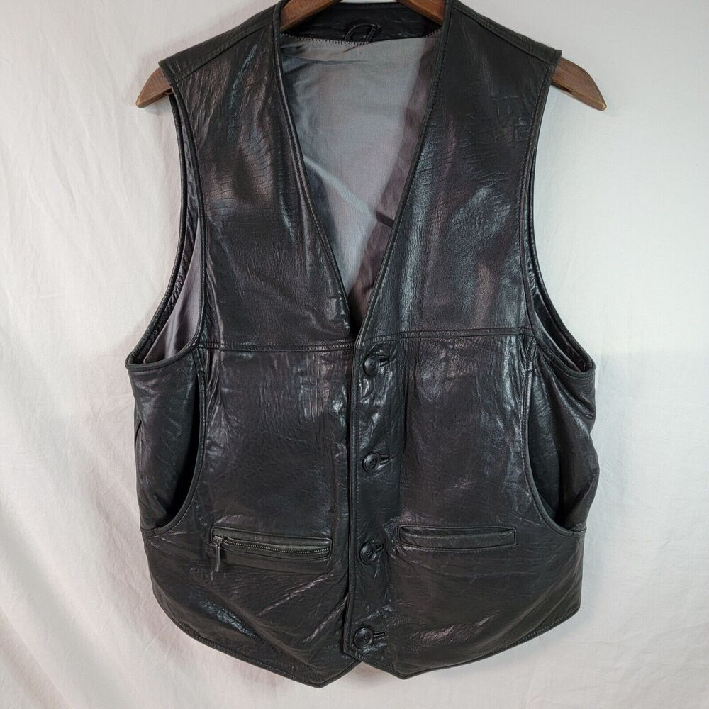 McNeal Vintage Men's Black Full Soft Leather Biker Vest Size 50